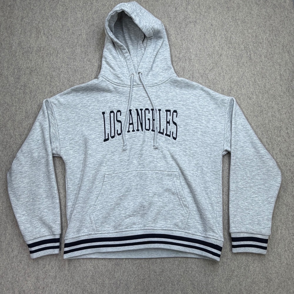 Lazy Sunday Los Angeles Hoodie Womens S Gray Collegiate Athleisure Minimalist